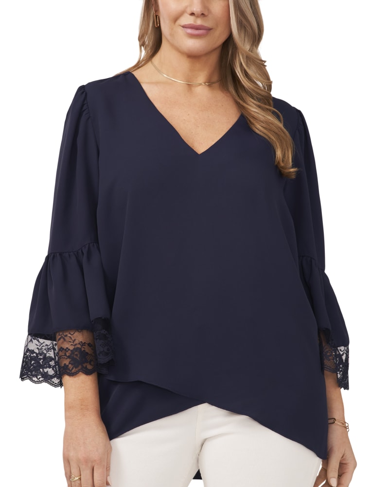Front of plus size Paris Tiered Lace Sleeve Blouse by Vince Camuto | Dia&Co | dia_product_style_image_id:194455